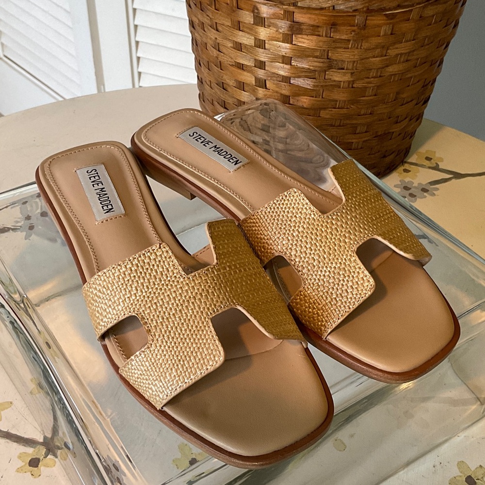 Steve Madden Gold Woven Slide Mules